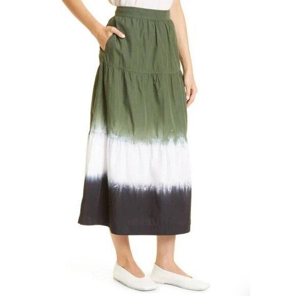 Derek Lam 10 Crosby Tie Dye Green Black Tiered Fall Midi Skirt Bohemian Size 4 - Picture 5 of 8